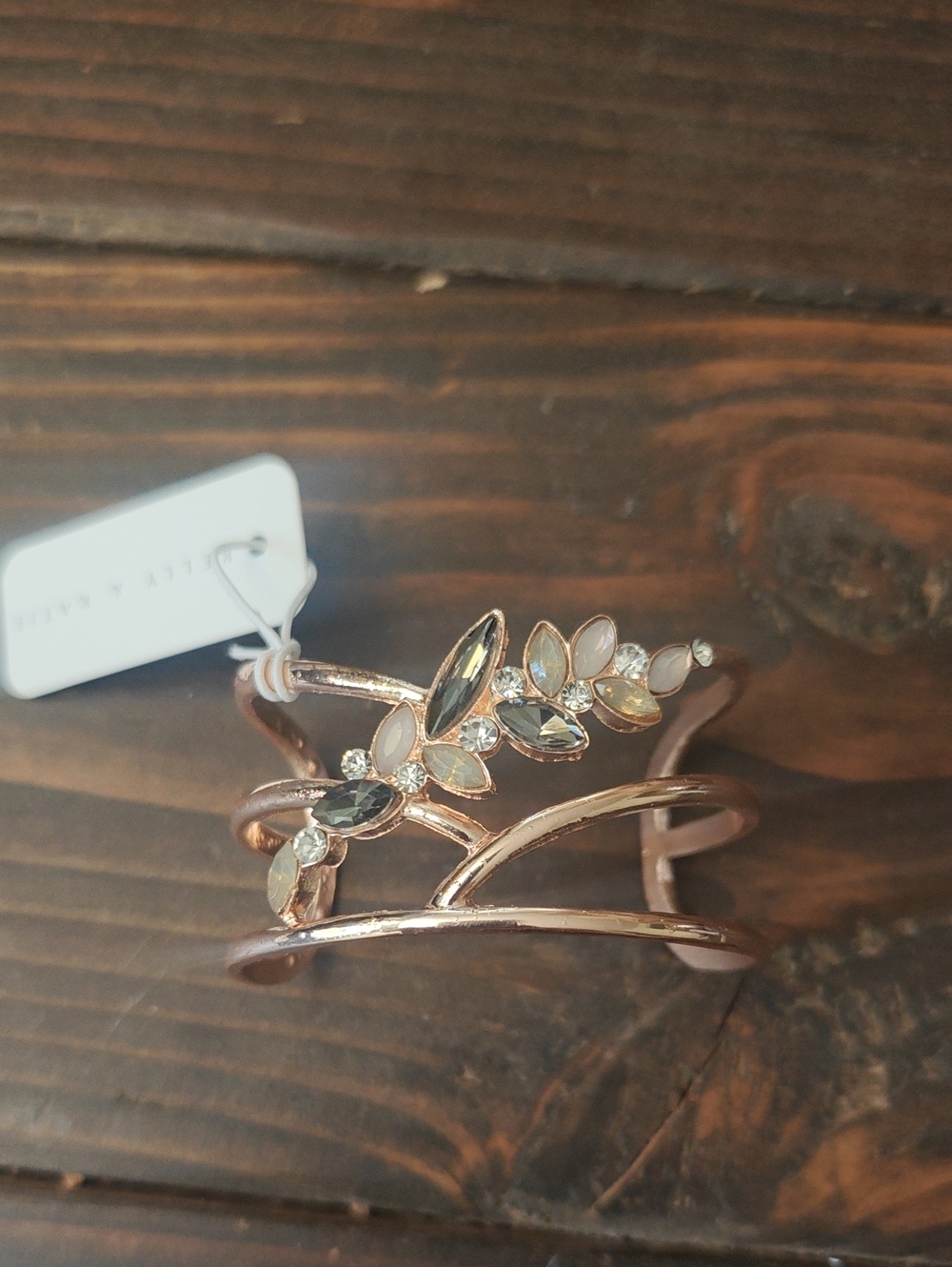Floral Crystal Leaf Rose Gold Cuff Bracelet D02 6747